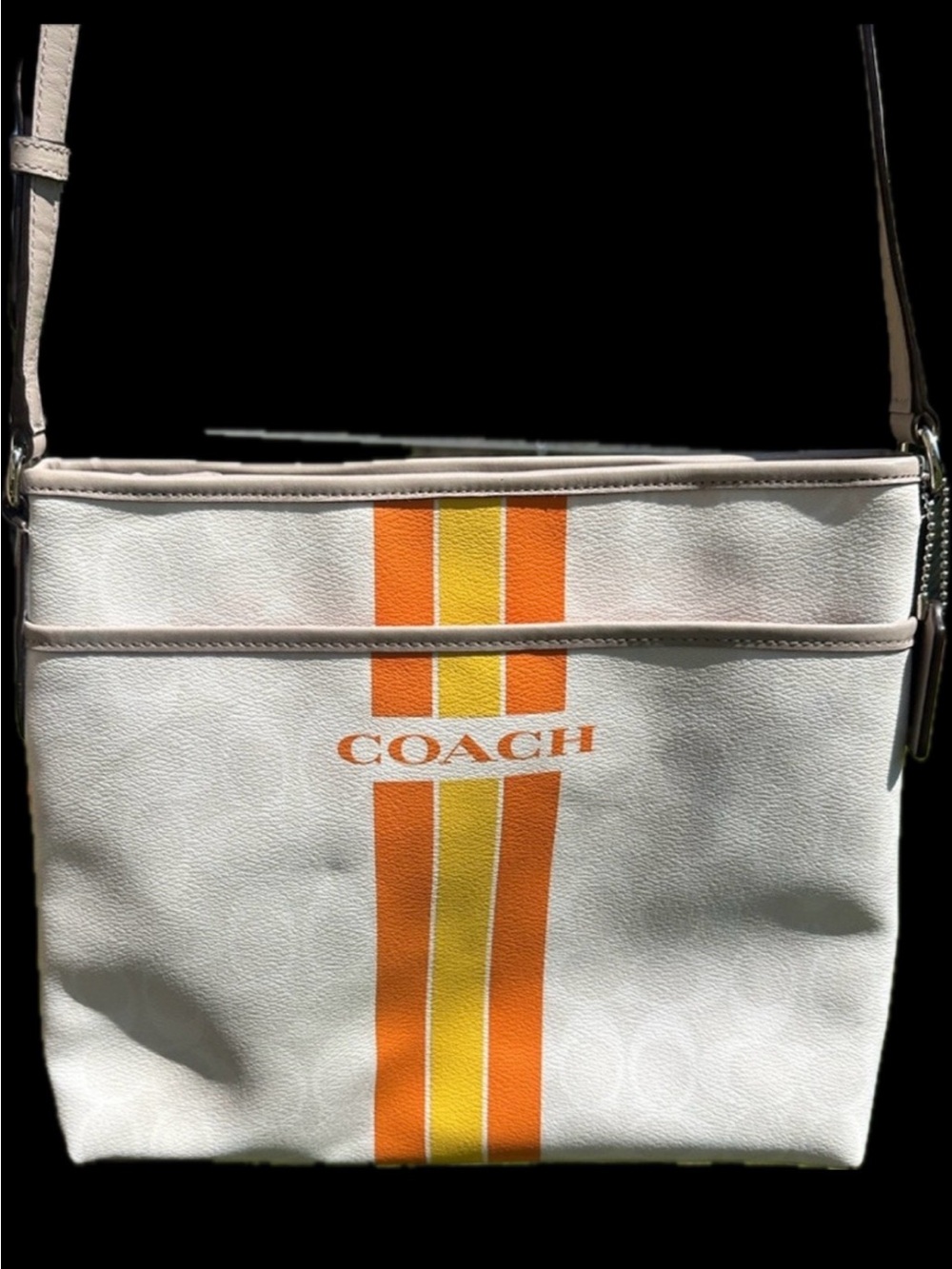 Coach Varsity Stripe Crossbody Bag F38402 Cream Orange Yellow Swingpack 2018 GUC